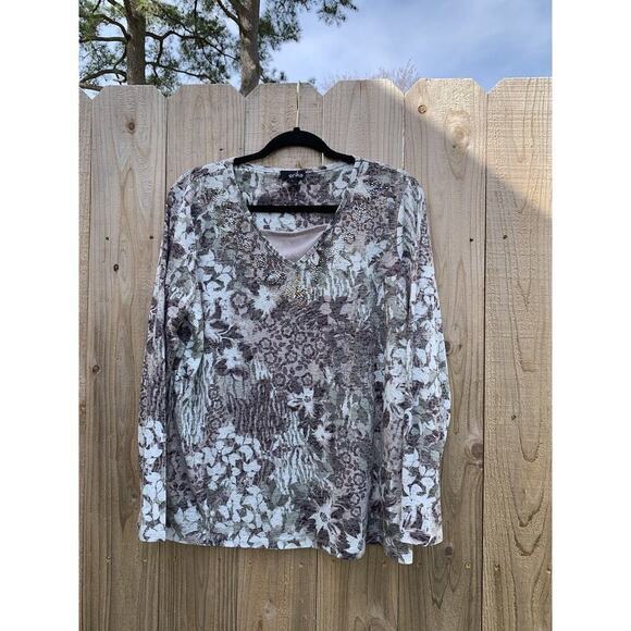 ERIKA Size large green fairy floral sequin embellished spring light silver‎ - Picture 1 of 6